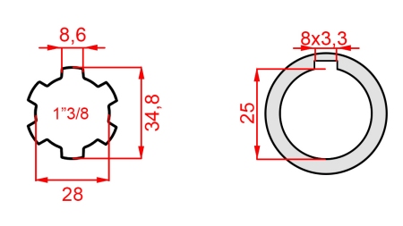 KARDANSKI NASTAVEK 1-3/8 - LUKNJA fi 25 mm (145 mm)
