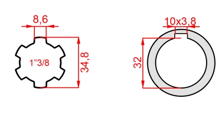 P.T.O. АДАПТЕР 1”3/8 - ДУПКА dia32mm
