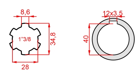 KARDANSKI NASTAVEK 1-3/8 - LUKNJA fi 40 mm (160 mm)