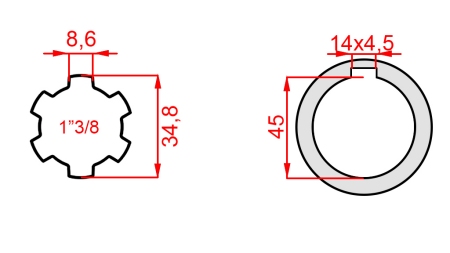 КАРДАНЕН АДАПТЕР 1-3/8 - ОТВОР fi 45 mm (180 mm)