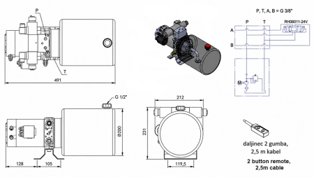 МИНИ ХИДРАВЛИЧЕН POWER-PACK 24V DC - 2.2kW = 2.1cc - 8 литра - двупосочна единица (метал)