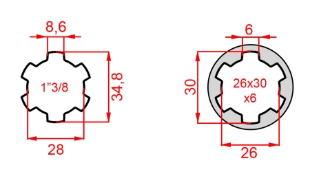 KARDANSKI NASTAVEK iz 26x30x6 (6 zob) na 1-3/8 (140 mm)