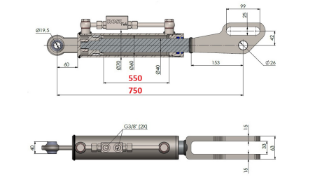 2TON. WIESZAK HYDRAULICZNY PODNOŚNIKA Z PRZEGUBEM KULOWYM 60/40-200 (550mm-750mm)