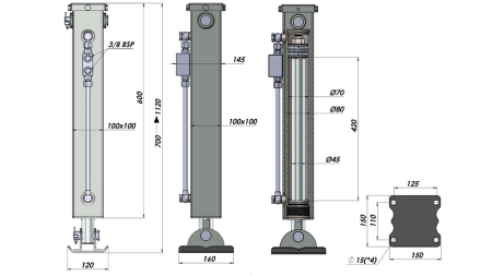 DVOSMERNA HIDRAVLIČNA PODPORNA NOGA (100x100x700 mm) - HOD 420 mm - 5.000 kg