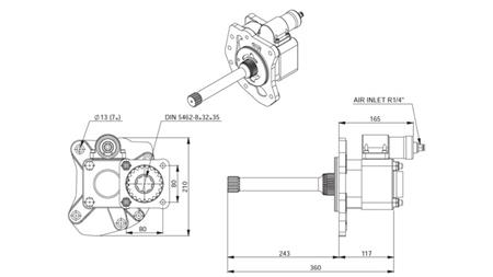 Wymiary NAPĘDU POMPY HYDRAULICZNEJ - MERCEDES G155 - 2 ACTROS