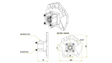 Wymiary WYJŚCIA DLA POMPY HYDRAULICZNEJ - MERCEDES G100