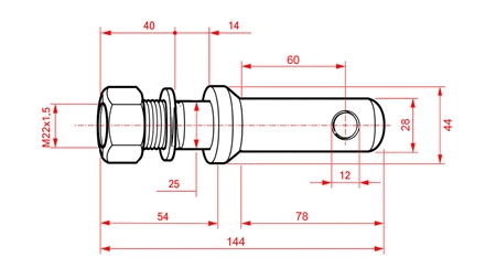 ПИН ЗА МОНТАЖ FI28MM С РЕЗБА M22X1.5