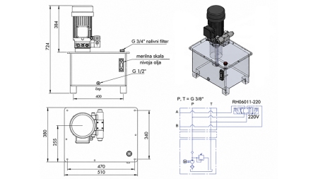 MINI AGGREGATO CILINDRICO 380V AC (4 kW) - 8 cc - 12 lit/min - cisterna 40 lit