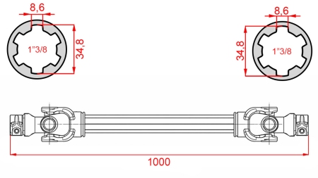 CE CERTIFIKOVANÝ KARDANOVÝ HŘÍDEL PROFI LINE KAT.6 DÉLKA 1000mm
