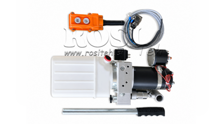 MINI HYDRAULISK ENHED 12V DC - 0.8KW = 0.5CC - 1.5 LITER - ENKELTVIRKENDE MONTERING (PVC) MED MANUEL PUMPE