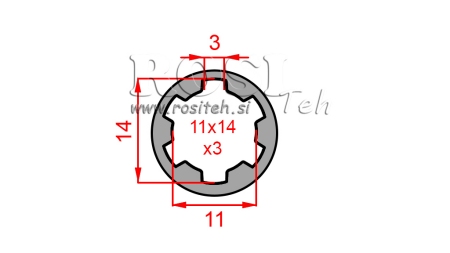 KARDANSKI NASTAVEK PUŠA 11x14x3 (6 zob) (40 mm)