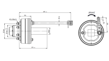POŁOWA OSI Z HAMULCAMI 5.250 KG DŁ. 290 MM