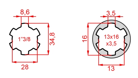KARDANSKI NASTAVEK iz 13x16x3,5 (6 zob) na 1-3/8 (120 mm)