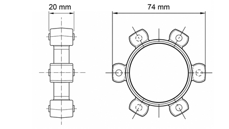 ЗВЕЗДООБРАЗЕН СЪЕДИНИТЕЛ ЗА ГУМЕН ВЛОЖКА ND16-ND17 (74mm)