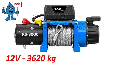 12 V ЕЛЕКТРИЧЕСКА ЛЕБЕДКА RS-8000 - 3620 KG - СТОМАНЕНО ВЪЖЕ - ECO