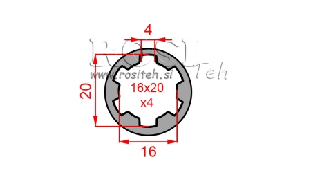 KARDANSKI NASTAVEK PUŠA 16x20x4 (6 zob) (50 mm)