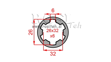 KARDANSKI NASTAVEK PUŠA 26x32x6 (6 zob) (60 mm)