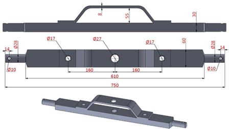 BARĂ HIDRAULICĂ PENTRU TRACTOR CATEGORIA 2 CU BRACKET DE MONTARE (L-750mm)