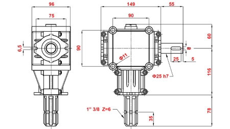 PRZEKŁADNIA KĄTOWA PTO 1:1.9 (14HP-10KW)
