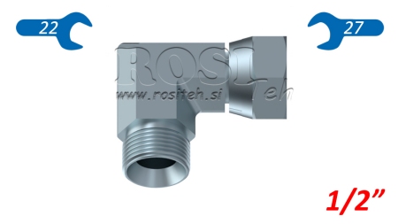 HYDRAULICKÉ KOLENO 90° BSP KRÁTKÉ OTOČNÁ MATICA–SAMEC 1/2