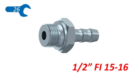 HYDRAULICZNE MĘSKIE ZŁĄCZE 1/2 DO WĘŻA GUMOWEGO Φ 15-16