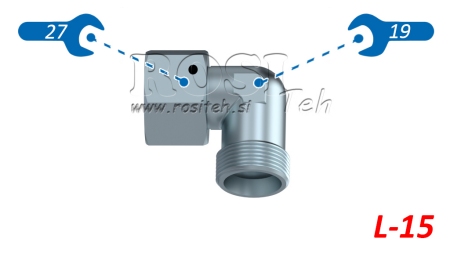 ХИДРАВЛИЧНО КОЛЯНО 90° L-15 С ВЪРТЯЩА ГАЙКА M22X1,5
