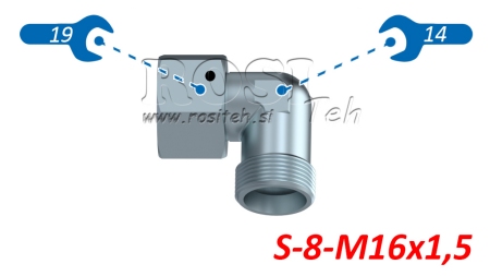 HIDRAVLIČNO KOLENO 90° S-8 Z VRTLJIVO MATICO M16x1,5