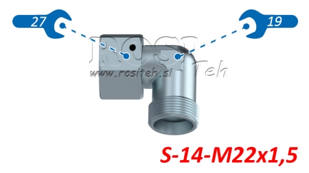 HIDRAVLIČNO KOLENO 90° S-14 Z VRTLJIVO MATICO M22x1,5