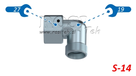 ХИДРАВЛИЧНО КОЛЯНО 90° S-14 С ВЪРТЯЩА ГАЙКА M22X1,5