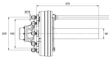 ПОЛУОСКА СЪС СПИРАЧКИ - 5250 kg (6 ВИНТА) - 290 mm