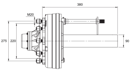 ПОЛУОСКА СЪС СПИРАЧКИ - 5000 kg (8 ВИНТА) - 380 mm