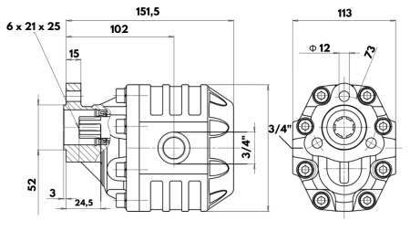 HYDRAULICZNA POMPA ŻELIWNA UNI30-27CC-230 BAR LEWA