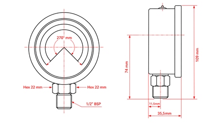МАНОМЕТЪР DN100 ВЕРТИКАЛЕН 0 - 10 BAR - 1/2