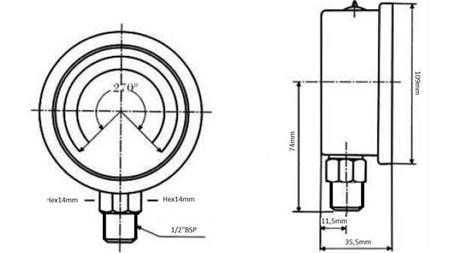 MANOMETRU DN100 VERTICAL 0 - 20 BAR - 1/2-dimensiuni