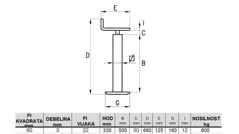 ŚRUBA NOGI PODPOROWEJ (WYSOKOŚĆ 660mm - SKOK 330mm) - 800KG