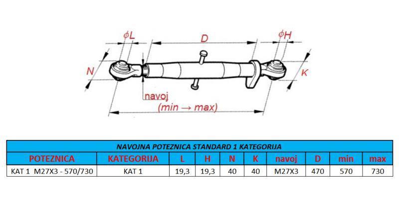 УСТРОЙСТВО ЗА ВЛАЧЕНЕ НА НИТОН ЗА ТРАКТОР CAT 1 M27X3 - 570/730 ECO