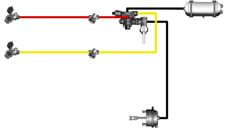 SET DE FRÂNE AER-HIDRAULICE PENTRU REMORCĂ SISTEM COMPLET DUAL CIRCUIT 1 CILINDRU