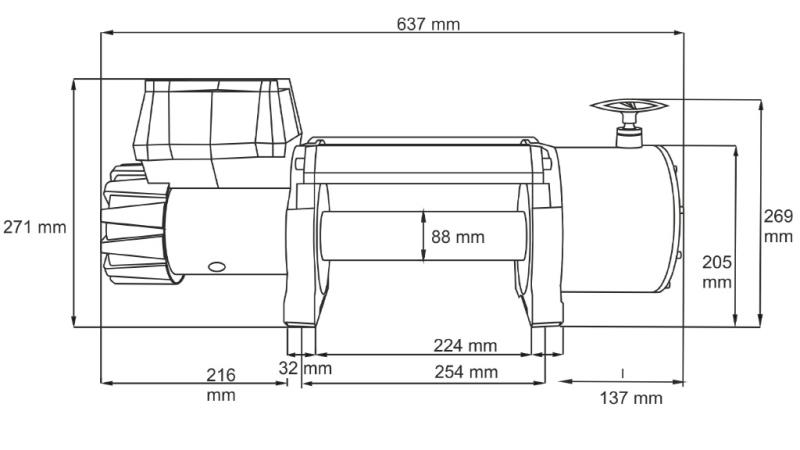24 V ЕЛЕКТРИЧЕСКА ВИНЧА DWT 22000 HD - 9979 кг - размери