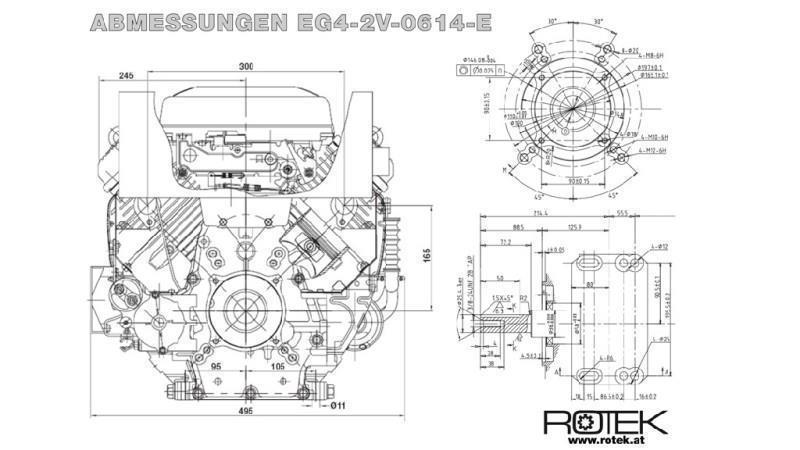 бензинов двигател 614cc-14.9kW-3,600 RPM-E-KW25.4x72-електрически старт