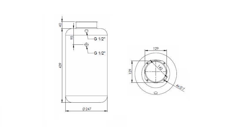 REZERVOR METALIC ROLL PP 20 LITRI ORIZONTAL-VERTICAL - dimensiuni
