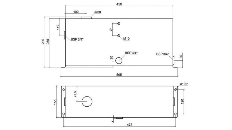 REZERVOR METALIC 12 LITRI CUB 255x120x450mm