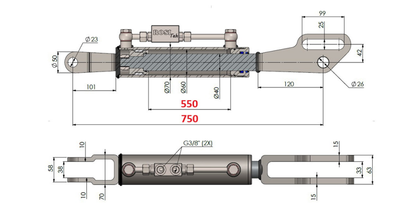 2TON. LEGĂTURĂ SUPERIOARĂ HIDRAULICĂ FORK 60/40-200 (550MM-750MM)