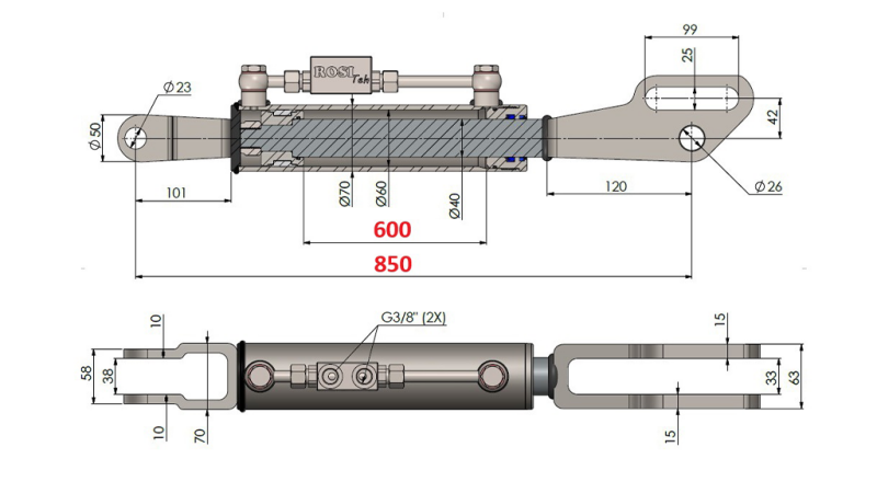 2TON. LEGĂTURĂ SUPERIOARĂ HIDRAULICĂ FORK 60/40-250 (600MM-850MM)