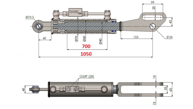 2TON. LEGĂTURĂ SUPERIOARĂ HIDRAULICĂ POINT 60/40-350 (700MM-1050MM)