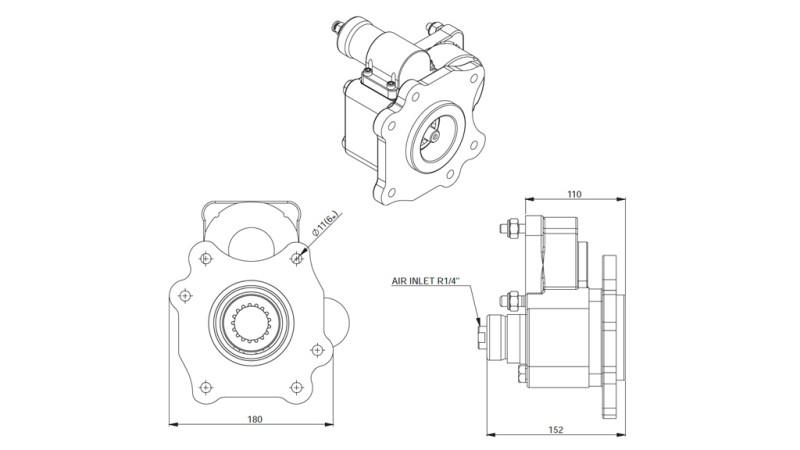 Dimensiuni ieșire pentru pompă hidraulică - MERCEDES ATEGO-2 - 6 găuri