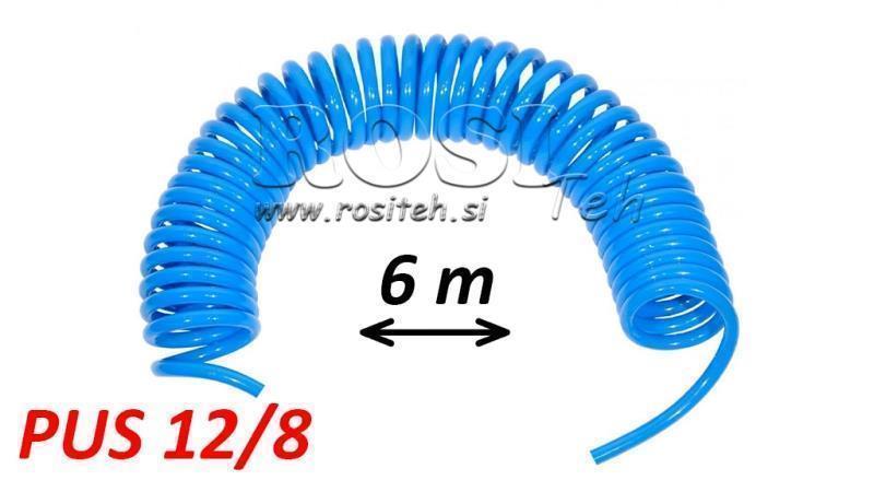 PUS 12/8 6м НЕНАПЪНАТ СИН ВЪЗДУШЕН ШЛANG SPIRAL
