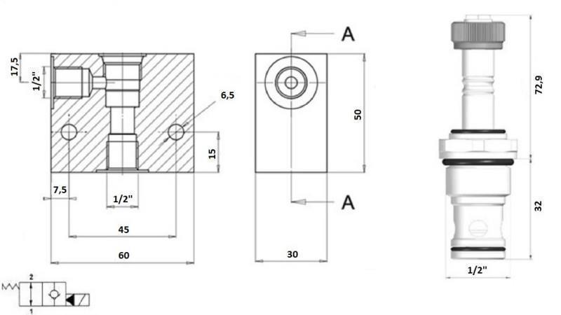 VANĂ 2-DRUMURI 1/2 (NO) 12V - 60lit - diagramă