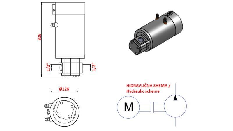 ASAMBLARE POMPĂ HIDRAULICĂ GR.1 MOTOR ELECTRIC 12V 3kW