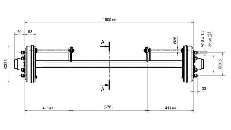 AXA PENTRU REMORCA 4800 kg CU FRÂNE (1500 mm)