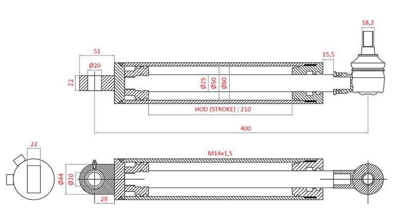 CILINDRU DE DIRECȚIE HIDRAULIC FIAT-NEW HOLLAND OEM-5113093, 5113130, 5113131, 5123968, 5125260, 5140